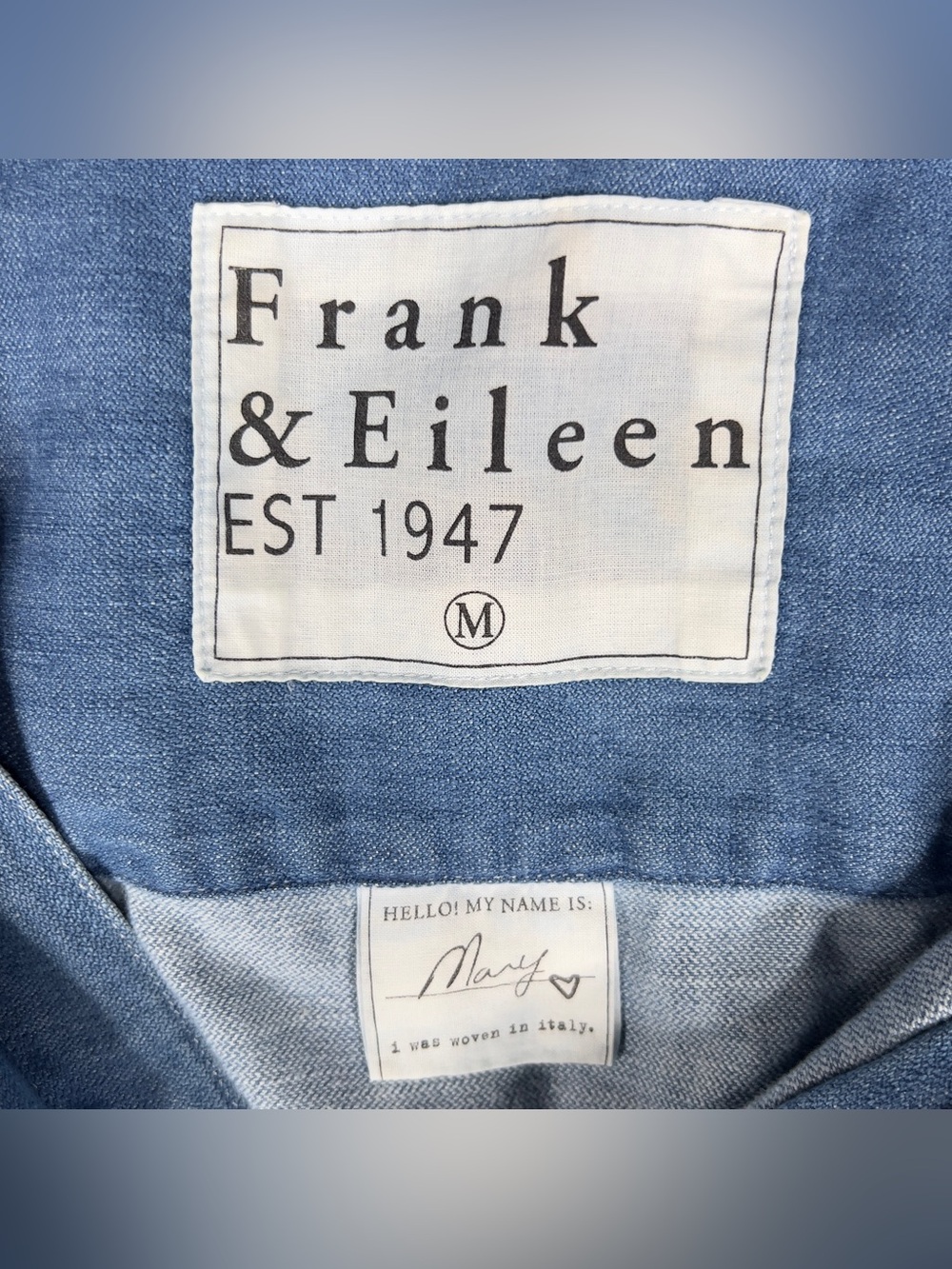 Frank & Eileen Ruffle Mary Denim Shirtdress Women's Medium Stonewash Indigo Mini - Picture 6 of 12
